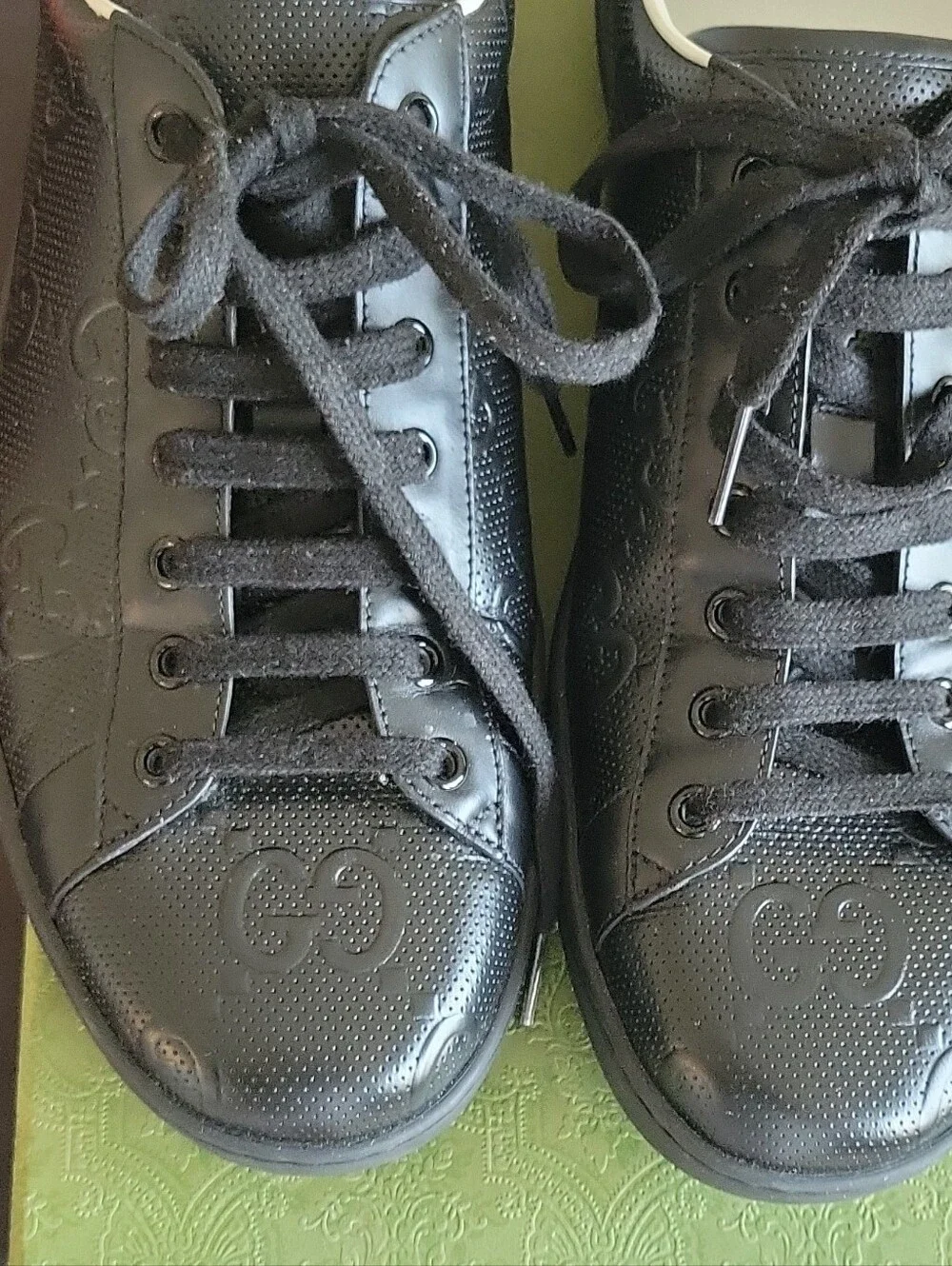 Black Leather Men's Sneakers - Designer Embossed Logo